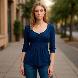 VTG Y2K Abercrombie & Fitch Blue 3/4 Sleeve Smocked Top Women’s Small